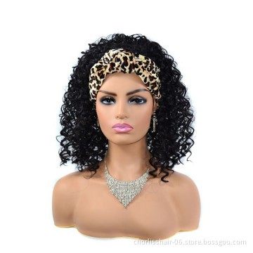 Wholesale ombre  Headbands Black long  Afro Wig Synthetic Wigs African Kinky Curly Box Wrap Puff Turban wigs For women